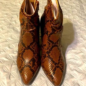 New! Brown and Black snake print heeled booties